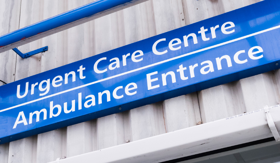 Urgent care centre and ambulance entrance sign