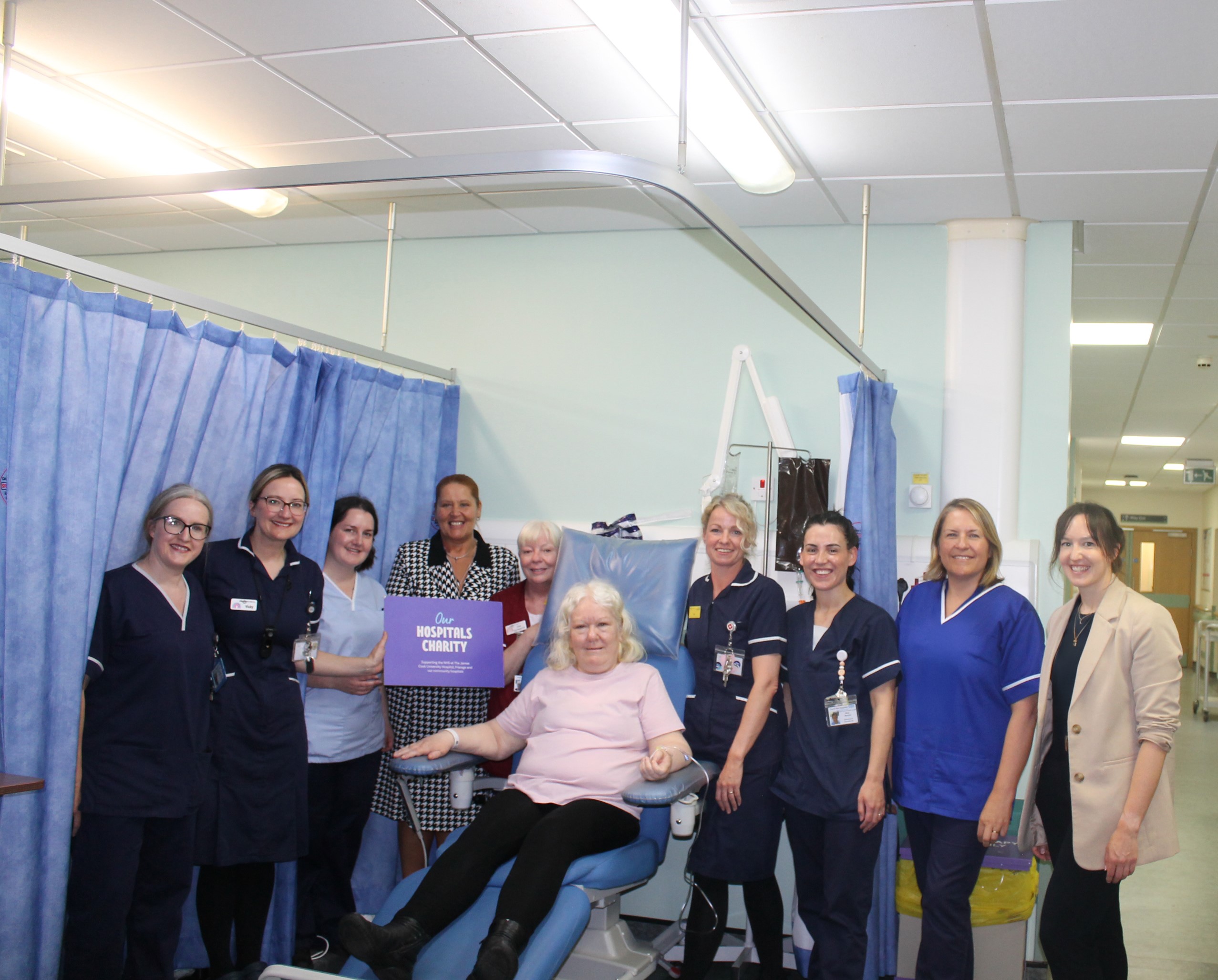 Chemotherapy day unit staff with Pamela Mawson