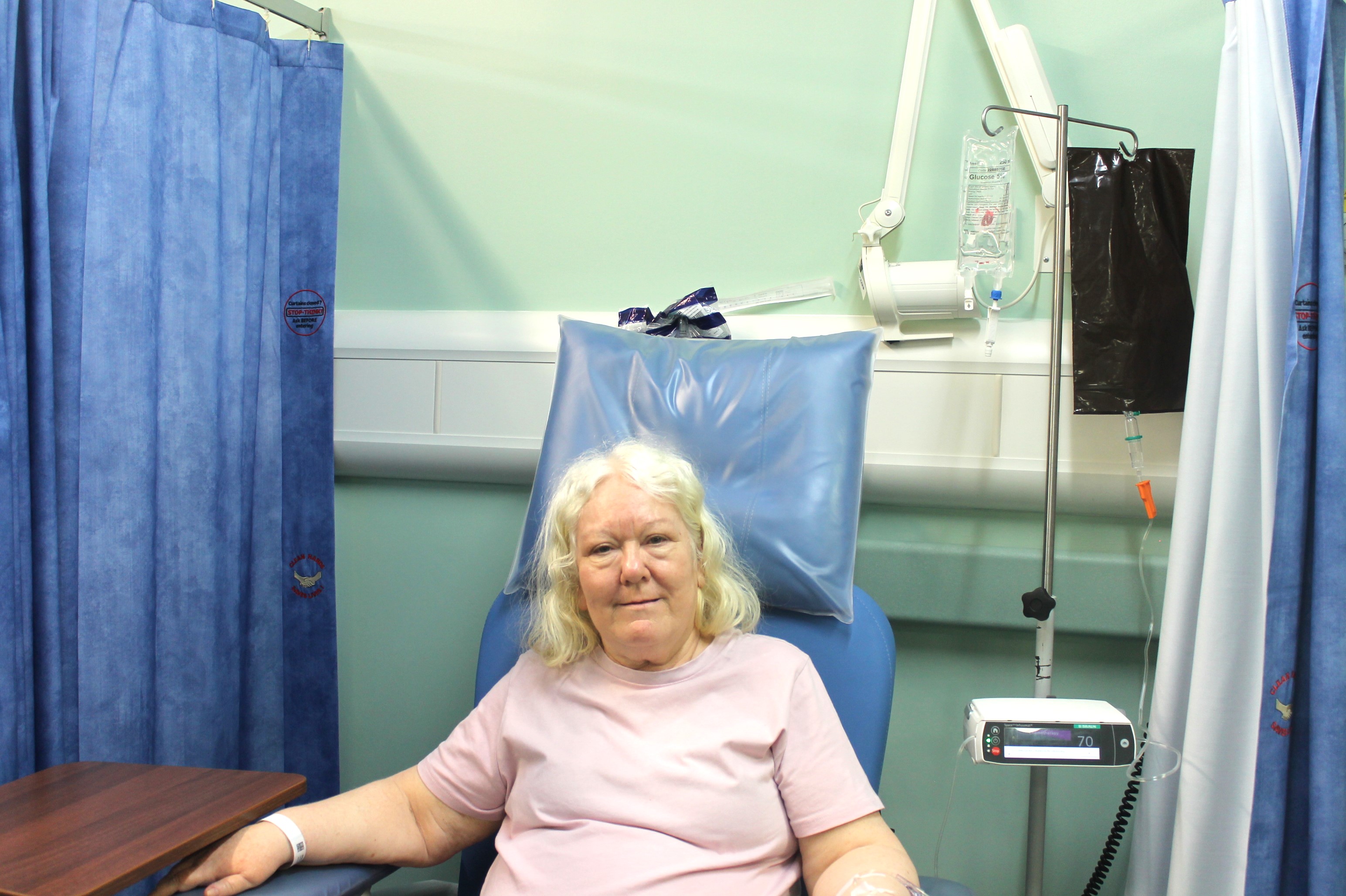 Pamela Mawson using the new treatment chair