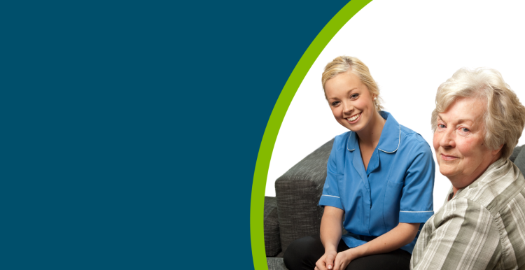 NHS healthcare professional sat with an older female patient