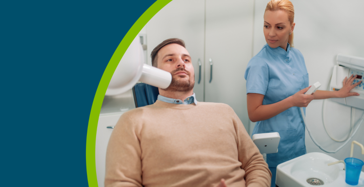 Dentist prepare to make tooth x-ray image for patient in dental clinic
