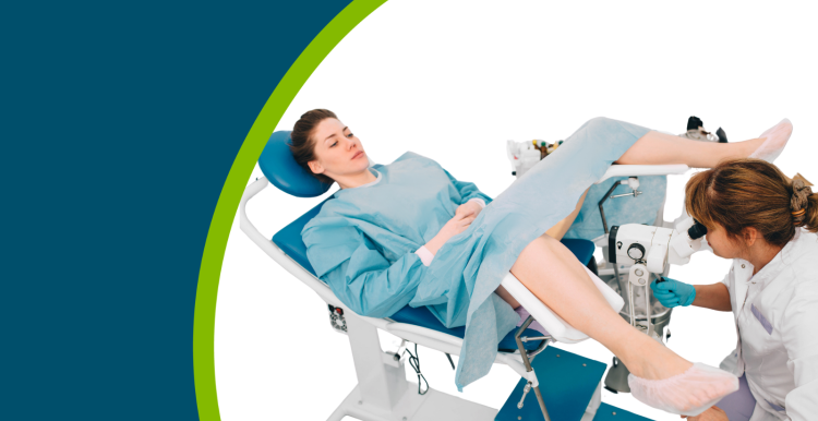 Woman during examination by a gynecologist.
