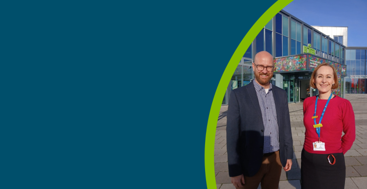MySight York’s Chief Executive, Scott Jobson stands with Karen Priestman, Associate Chief Operating Officer, York and Scarborough Teaching Hospitals NHS Foundation Trust ouside the MySight York building.