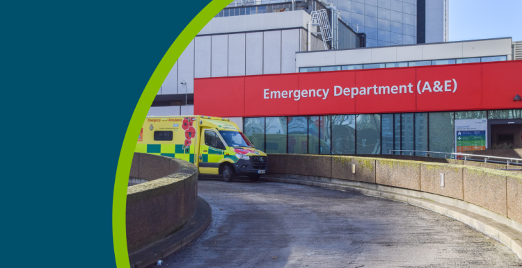 Ambulance vehicle outside an accident and emergency department.