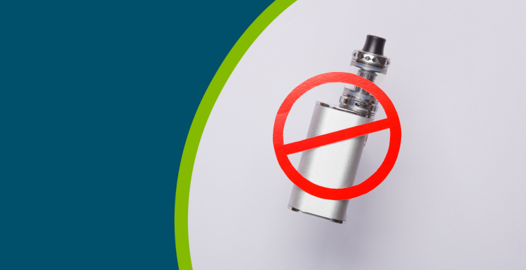 Vape with a red coloured 'banned' sign over it