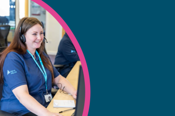 NHS 111 staff member taking a call in a call centre.