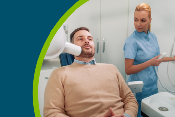 Dentist prepare to make tooth x-ray image for patient in dental clinic