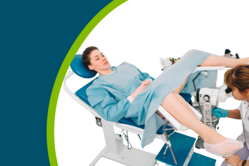 Woman during examination by a gynecologist.