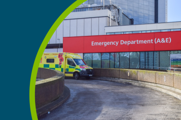 Ambulance vehicle outside an accident and emergency department.