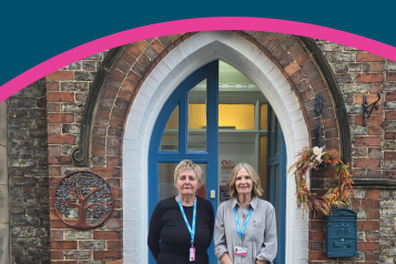 Healthwatch volunteers stood outside the front door of Beechwood Place Care Home in Malton