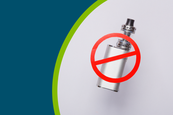 Vape with a red coloured 'banned' sign over it